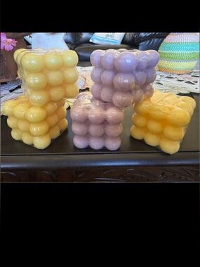 Yellow and Lavender Bubble Cube Decorative Candles - Home Accents